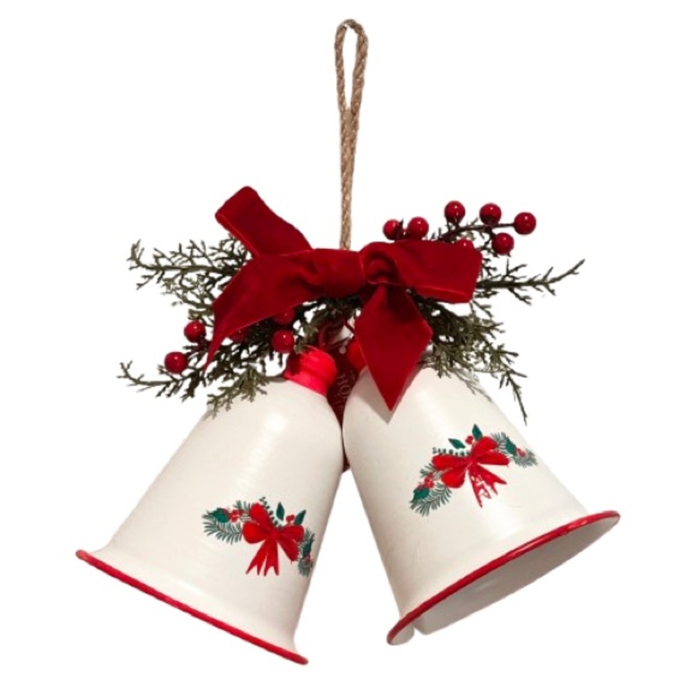 🆕- Holiday Time Metal Double Bells with Bow Hanging Christmas Decoration